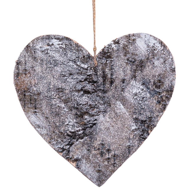 Shatchi Birch Bark Wooden Heart Shape Christmas Decoration 20cm - Size: 200 x 200 x 15cm - Brown - Wilko - image 1