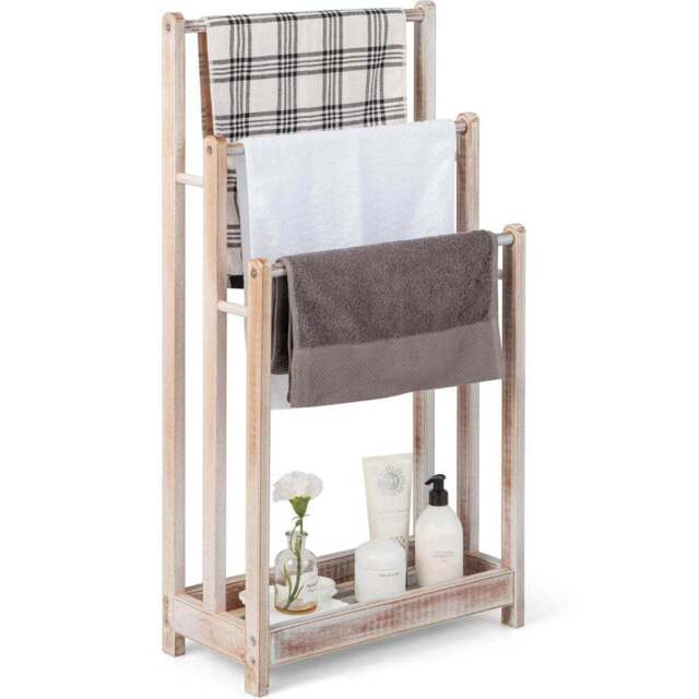 Costway 3 Tier White Wood Freestanding Towel Rack with Shelf - Size: 94 x 34 x 6cm - Wilko - image 1