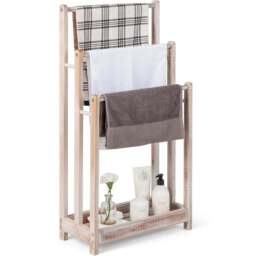 Costway 3 Tier White Wood Freestanding Towel Rack with Shelf - Size: 94 x 34 x 6cm - Wilko