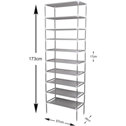 AMOS 10 Tier Extendable Shoe Rack 57cm - Size: 28 x 57 x 173cm - Grey - Wilko - thumbnail 7