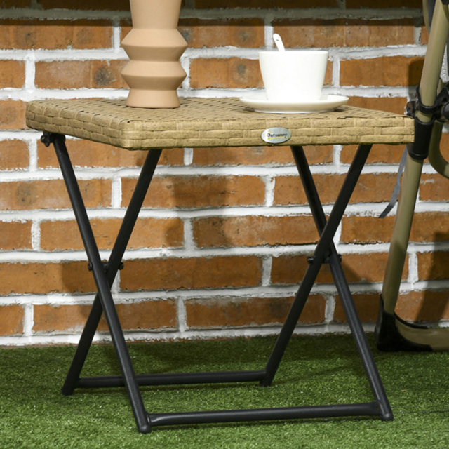 Outsunny Natural Rattan Folding Side Table - Size: 40 x 40 x 40cm - Brown - Wilko - image 1