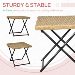 Outsunny Natural Rattan Folding Side Table - Size: 40 x 40 x 40cm - Brown - Wilko - thumbnail 7