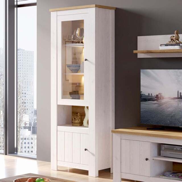Florence Celesto 2 Door White and Oak Display Cabinet - Size: 38 x 74 x 200cm - Furniture to Go - Wilko