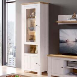 Florence Celesto 2 Door White and Oak Display Cabinet - Size: 38 x 74 x 200cm - Furniture to Go - Wilko