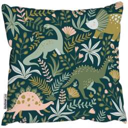 Benjamin Tate Design Green Dinosaurs and Tropical Leaves Cushion 60 x 60cm - Wilko - thumbnail 1