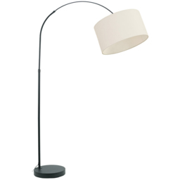 ValueLights Louis White Fabric Drum Shade Black Curved LED Floor Lamp - Size: 180 x 45 x 105cm - Wilko