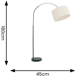 ValueLights Louis White Fabric Drum Shade Black Curved LED Floor Lamp - Size: 180 x 45 x 105cm - Wilko - thumbnail 5
