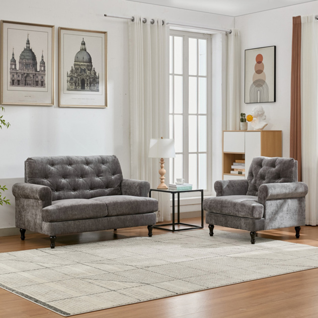 Furniture One 3 Seater Grey Mid Century Sofa Set - Wilko - image 1