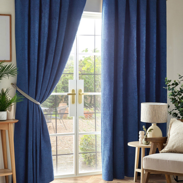 Alan Symonds Blue Chenille Blackout Pencil Pleat Curtains 229cm x 229cm - Size: W 229 x D 229cm - Wilko - image 1