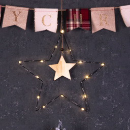 St Helens LED Metal Christmas Star Decoration with Wooden Centre - Size: 330 x 330 x 3cm - Black - Wilko - thumbnail 5
