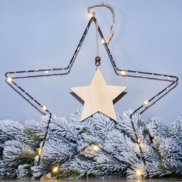 St Helens LED Metal Christmas Star Decoration with Wooden Centre - Size: 330 x 330 x 3cm - Black - Wilko - thumbnail 7