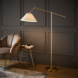ValueLights Layla Black Adjustable Floor Lamp with Linen Shade and Bulb - Size: 162 x 133.5 x 28cm - Gold - Wilko - thumbnail 3