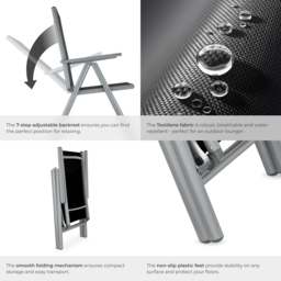 tectake Marilena Set of 6 Silver Adjustable Garden Chair - Size: 105 x 56 x 67cm - Wilko - thumbnail 6