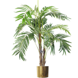 Leaf Realistic Artificial Palm tree with Pot and Gold Metal Planter 4ft - Size: 120 x 80 x 80cm - Green - Wilko - thumbnail 1