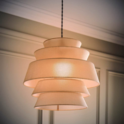 ValueLights Valerie 5 Tier Natural Linen Pendant Shade - Size: 33 x 40 x 40cm - Cream - Wilko - thumbnail 3