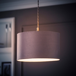 ValueLights Reni Grey Velvet Small Drum Ceiling Lamp Shade 25cm - Size: 15 x 25 x 25cm - Wilko - thumbnail 7