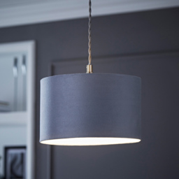 ValueLights Reni Grey Velvet Small Drum Ceiling Lamp Shade 25cm - Size: 15 x 25 x 25cm - Wilko - thumbnail 3