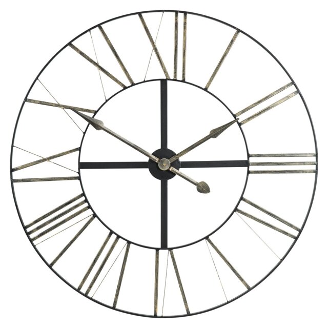 Black Iron Silver Numerals Round Wall Clock 90cm - Wilko - image 1