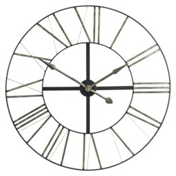 Black Iron Silver Numerals Round Wall Clock 90cm - Wilko - thumbnail 1