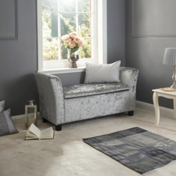 GFW Verona Crushed Velvet Grey Upholstered Window Seat - Size: 41 x 107 x 56cm - Wilko - thumbnail 5
