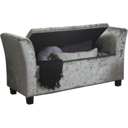 GFW Verona Crushed Velvet Grey Upholstered Window Seat - Size: 41 x 107 x 56cm - Wilko - thumbnail 4
