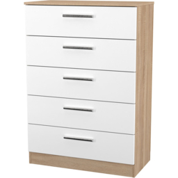 Crowndale Contrast 5 Drawer White Matt and Bardolino Oak Chest of Drawers Ready Assembled - White Matt & Bardolino Oak - Wilko - thumbnail 5