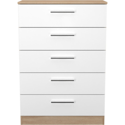 Crowndale Contrast 5 Drawer White Matt and Bardolino Oak Chest of Drawers Ready Assembled - White Matt & Bardolino Oak - Wilko - thumbnail 3