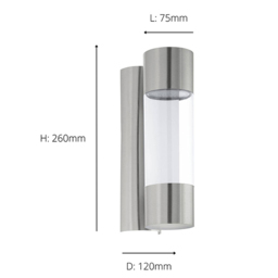 EGLO Robledo Silver Exterior Wall Light - Size: 8 x 12 x 26cm - Wilko - thumbnail 5