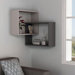 Decortie Ring Corner 3 Shelf Mocha Grey Anthracite Grey Wall Mounted Modern Bookcase - Size: 68 x 60 x 20cm - Multi - Wilko - thumbnail 4