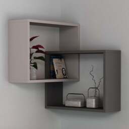 Decortie Ring Corner 3 Shelf Mocha Grey Anthracite Grey Wall Mounted Modern Bookcase - Size: 68 x 60 x 20cm - Multi - Wilko - thumbnail 1