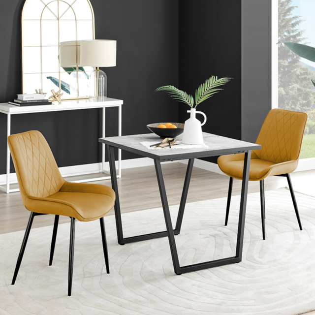 Furniturebox Copeland Cesano Marble Effect 2 Seater Dining Set White Mustard and Black - Yellow - Wilko - image 1