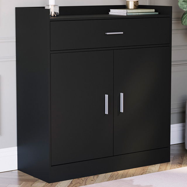 VIDA DESIGNS Dalby 2 Door Single Drawer Black Shoe Cabinet - Size: 90 x 82 x 34cm - Wilko - image 1