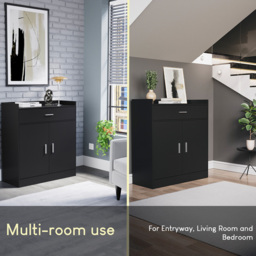 VIDA DESIGNS Dalby 2 Door Single Drawer Black Shoe Cabinet - Size: 90 x 82 x 34cm - Wilko - thumbnail 7