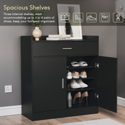 VIDA DESIGNS Dalby 2 Door Single Drawer Black Shoe Cabinet - Size: 90 x 82 x 34cm - Wilko - thumbnail 6