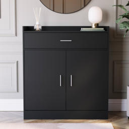 VIDA DESIGNS Dalby 2 Door Single Drawer Black Shoe Cabinet - Size: 90 x 82 x 34cm - Wilko - thumbnail 4