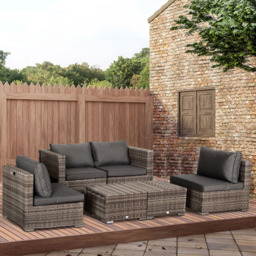 Outsunny 6 Seater Grey PE Rattan Outdoor Sofa Set with Coffee Table - Wilko - thumbnail 1