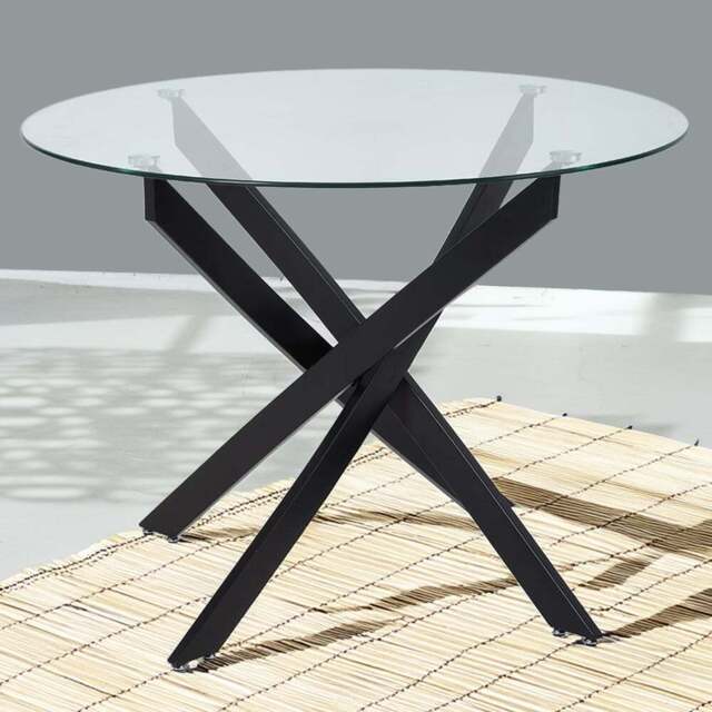 Living and Home 2 Seater 100cm Round Tempered Glass Dining Table Black - Clear - Wilko - image 1