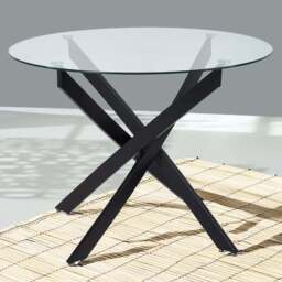 Living and Home 2 Seater 100cm Round Tempered Glass Dining Table Black - Clear - Wilko - thumbnail 1