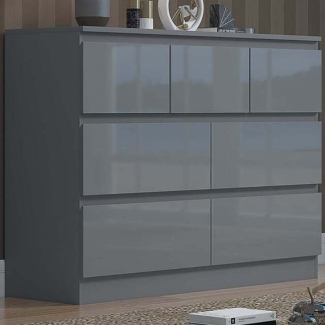 FWStyle Stora Merchant 7 Drawer Grey Gloss Chest Of Drawers - Wilko - image 1