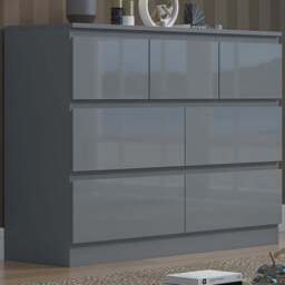 FWStyle Stora Merchant 7 Drawer Grey Gloss Chest Of Drawers - Wilko