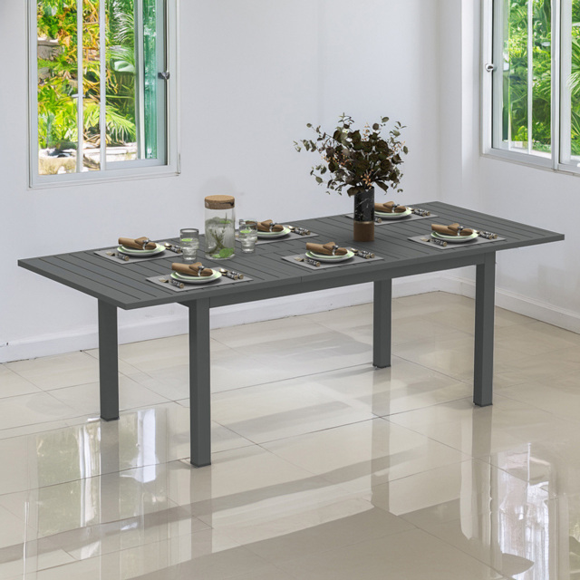 Outsunny 160 to 220cm Slatted Top Extendable Garden Dining Table Grey - Size: 73 x 90 x 220cm - Wilko - image 1