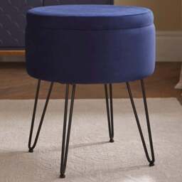 GFW Avery Midnight Blue Velvet Storage Stool - Size: 45 x 38 x 38cm - Wilko