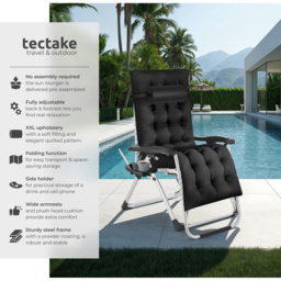 tectake Cloud Black Zero Gravity Foldable Sun Lounger - Size: 113 x 84 x 103cm - Wilko - thumbnail 7