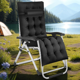 tectake Cloud Black Zero Gravity Foldable Sun Lounger - Size: 113 x 84 x 103cm - Wilko - thumbnail 1