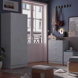 FWStyle Tunis 3 Piece Matt Grey Bedroom Furniture Set - Wilko