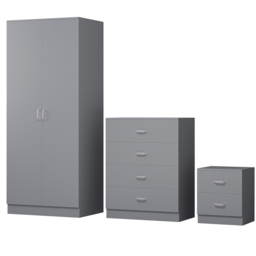 FWStyle Tunis 3 Piece Matt Grey Bedroom Furniture Set - Wilko - thumbnail 3