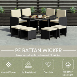 Garden Vida Cuba Rattan Effect 8 Seater Dining Set Black - Wilko - thumbnail 5