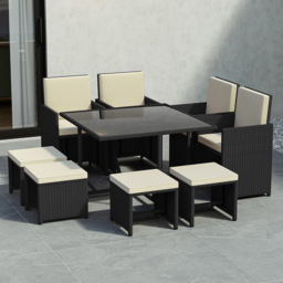 Garden Vida Cuba Rattan Effect 8 Seater Dining Set Black - Wilko - thumbnail 3