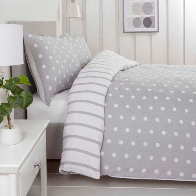 Rapport Home So Soft Spots and Stripes King Size Grey Brushed Microfibre Duvet Set - Wilko - image 1