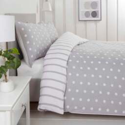 Rapport Home So Soft Spots and Stripes King Size Grey Brushed Microfibre Duvet Set - Wilko